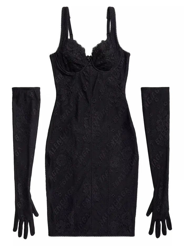 Balenciaga o1bcso1str0326 Allover Logo Lingerie Dress in Black Size M / US 6-8 / IT 42-44 - 3 Thumbnail