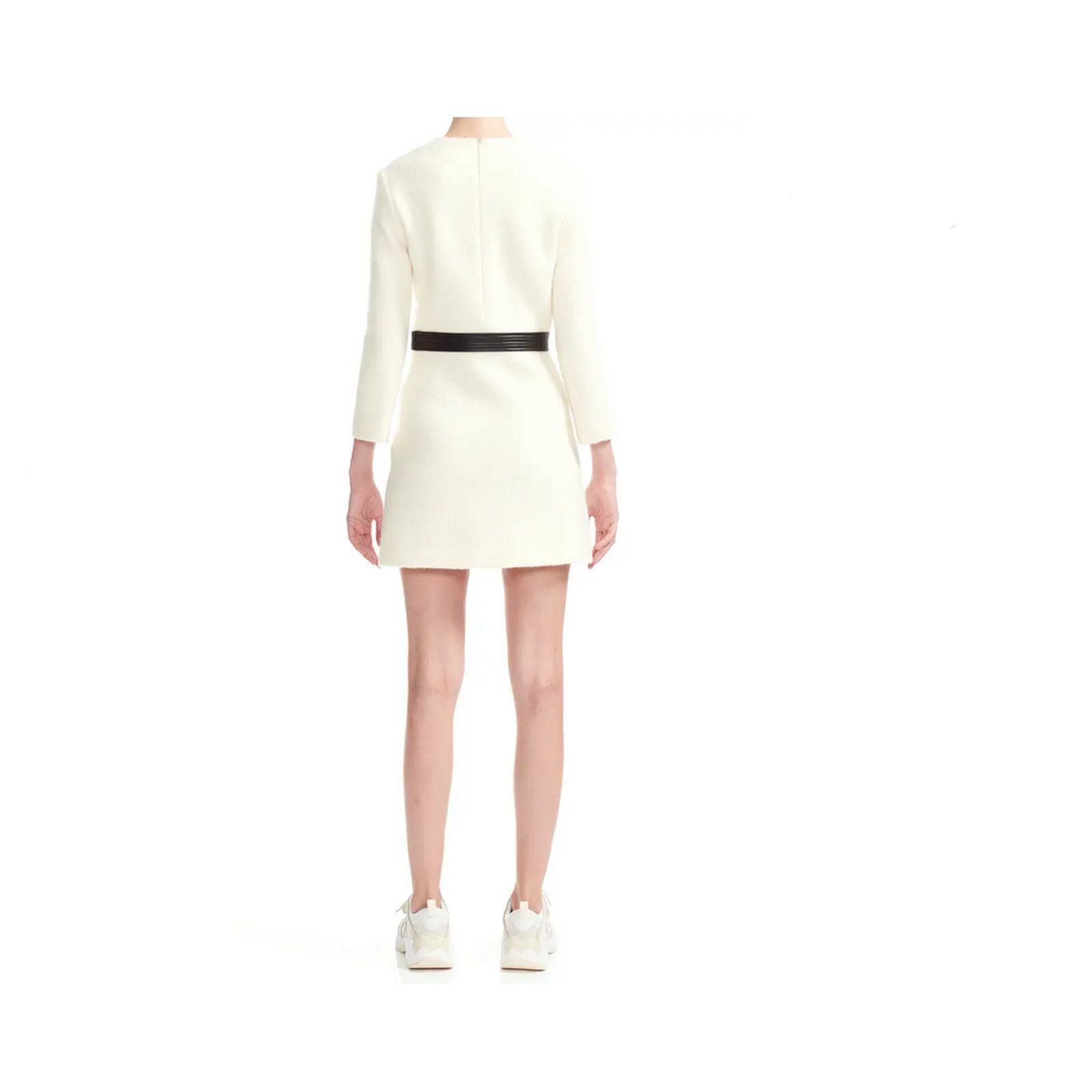 Maje Maje Remma Faux Leather Detail Tweed Minidress Cream Size M / US 6-8 / IT 42-44 - 2 Thumbnail