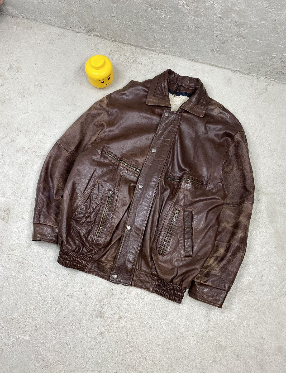 Vintage Leather jacket with lining vintage bomber boxy oversize Size US XL / EU 56 / 4 - 2 Thumbnail