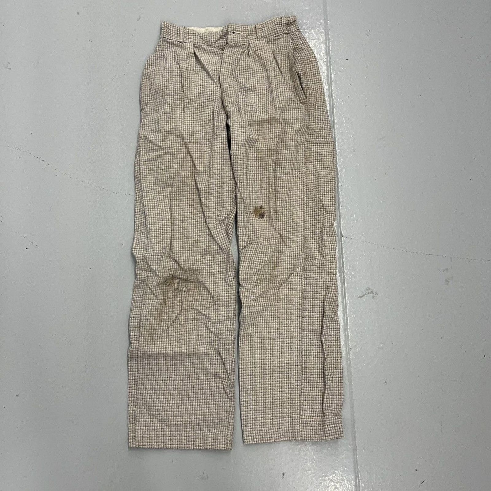 Other Vintage 30s Beige Plaid Cotton Buttonfly Pants 22x25 Size 22" - 1 Thumbnail
