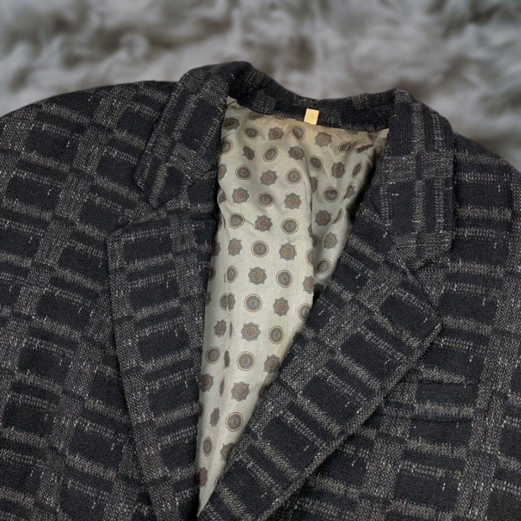 Vintage Mauro Burani Blazer Jacket Women Black/Gray Geometric Size 52 IT | 42 US, 2 Button Front, Short, Polyester, Regular, Basic Jacket Size XXL / US 16-18 / IT 52-54 - 1 Thumbnail