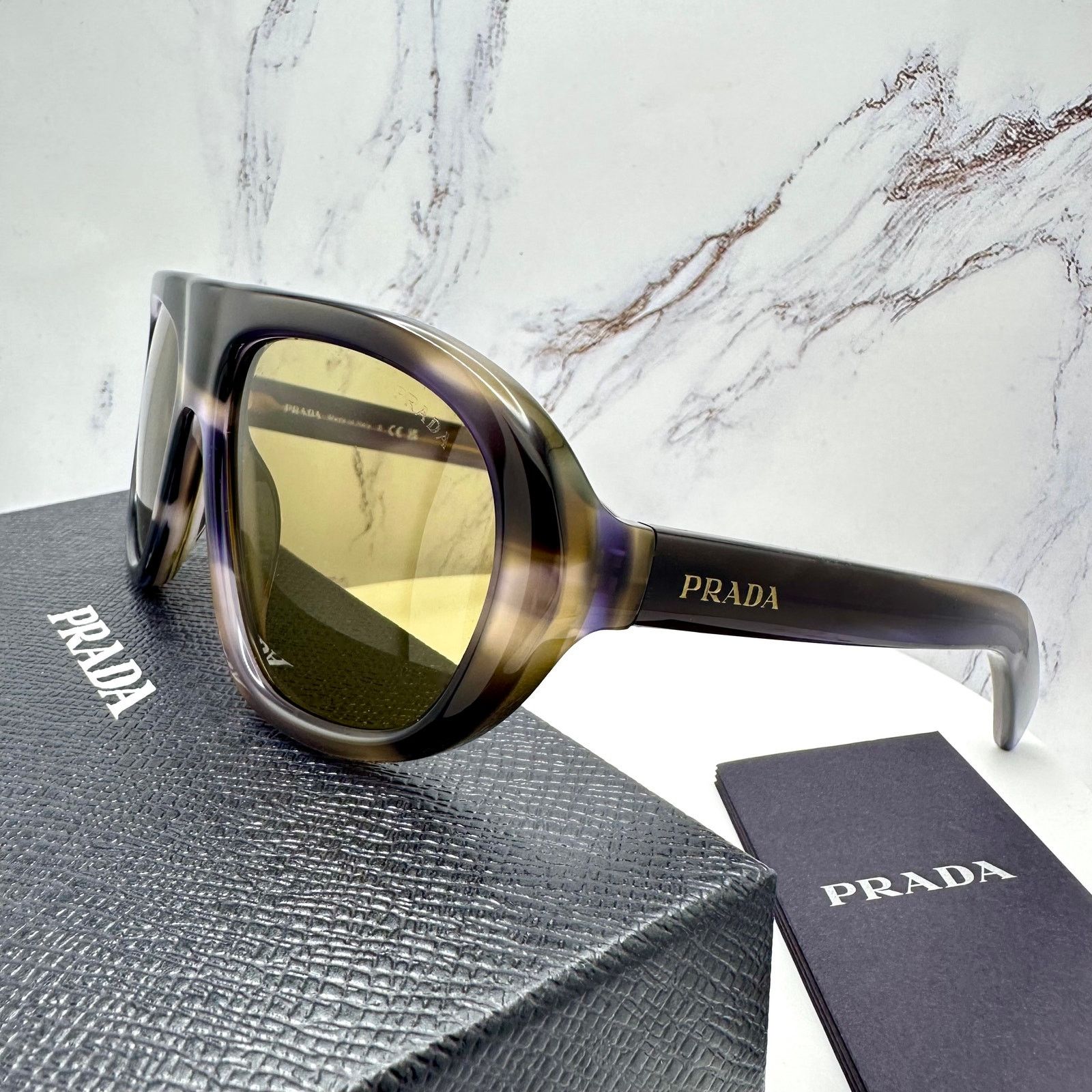 Prada New PRADA Sunglasses Brown Striped Laguna Aviator Shield Size ONE SIZE - 3 Thumbnail