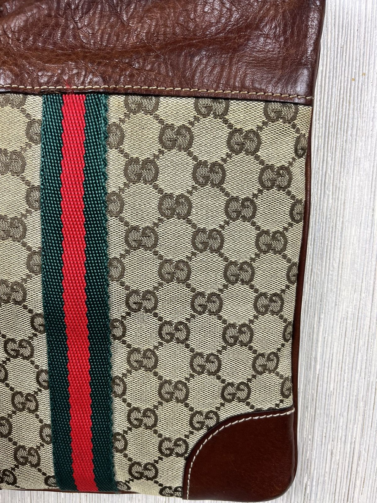 Vintage rare Gucci vintage canvas messenger bag GG monogram leather Size ONE SIZE - 6 Thumbnail