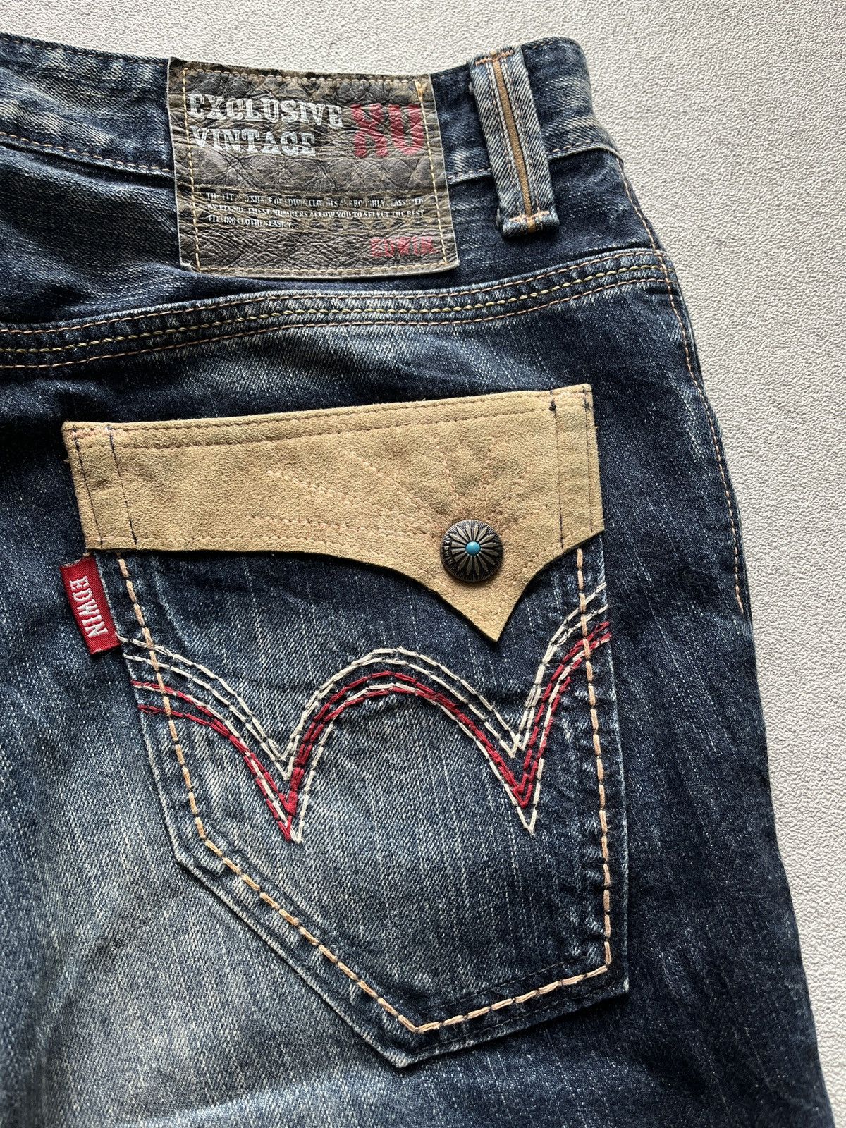Number (N)ine 2000s Edwin XV Navajo Leather Cowboy Faded Flare Jeans Size US 36 / EU 52 - 12 Thumbnail
