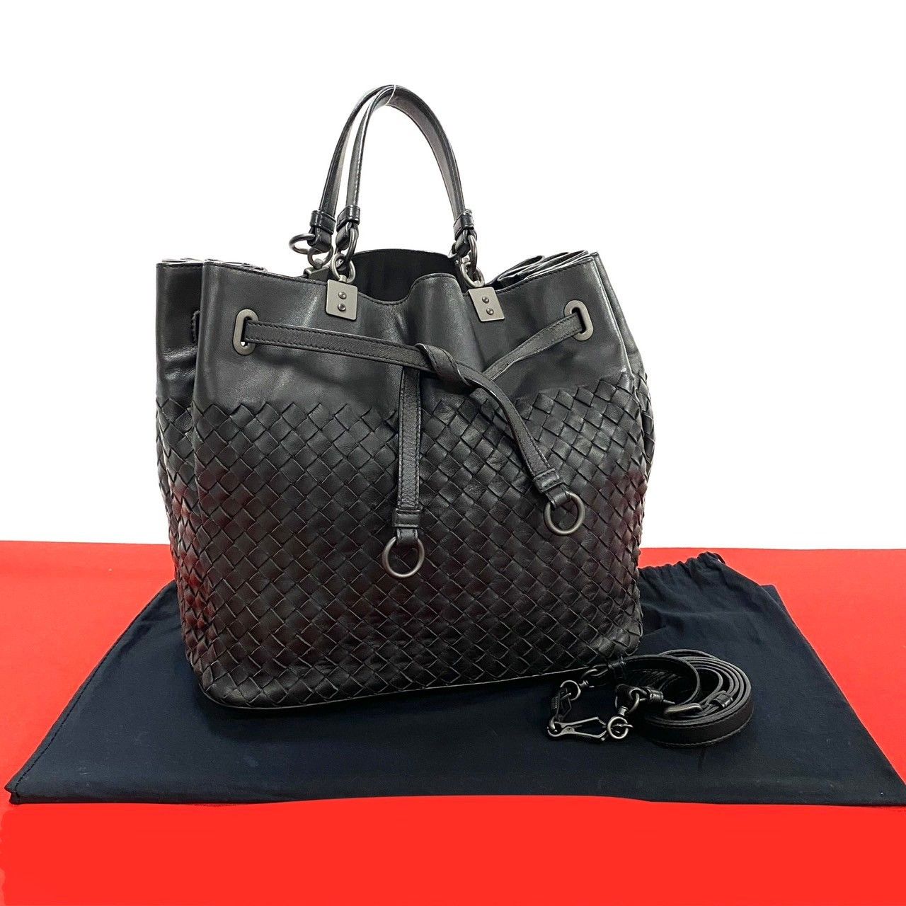 Bottega Veneta Bottega Veneta Intrecciato Leather 2Way Bag Leather Shoulder Bag 46608 in Black, Women's