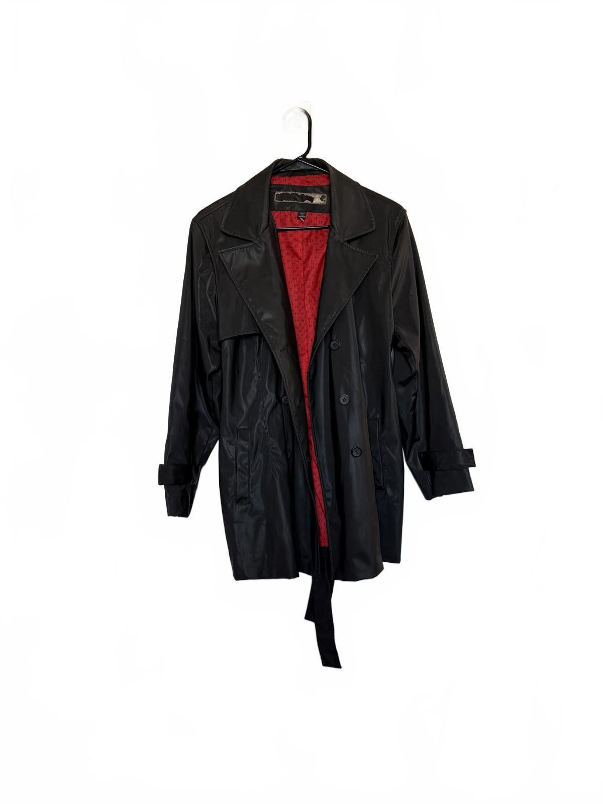 ZeroXposur Vintage Y2K Style Black Polyurethane Trench Coat with Belt Size L / US 10 / IT 46 - 2 Thumbnail