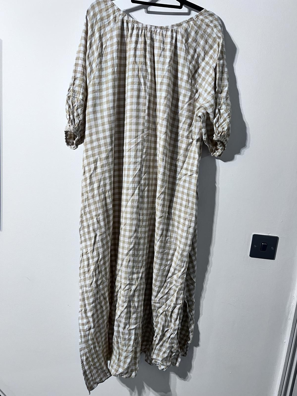 NEXT Next Beige & White Gingham Maxi Dress – Size 12 Size M / US 6-8 / IT 42-44 - 6 Thumbnail