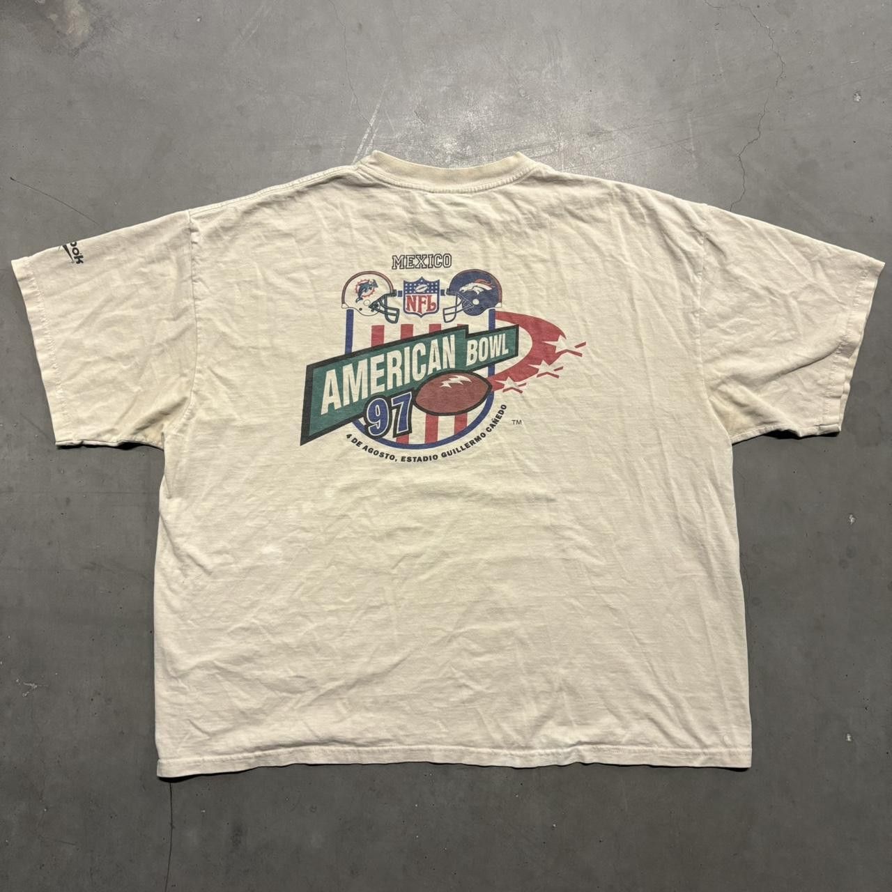 NFL × Vintage Crazy Vintage Y2K/2000s 1997 NFL American Bowl Mexico White Cream ReeBok Graphic Tee Shirt! Size US L / EU 52-54 / 3 - 1 Thumbnail