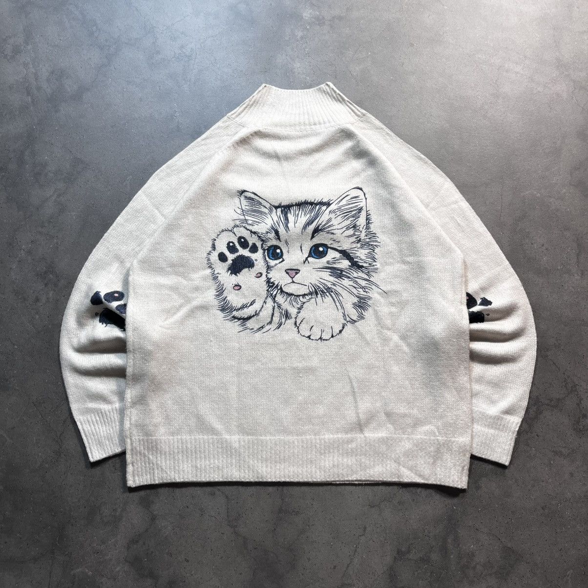 Japanese Brand Vintage Y2K 00s Big Logo Cat Print Knit Sweater Avant Garde Size US L / EU 52-54 / 3 - 8 Thumbnail