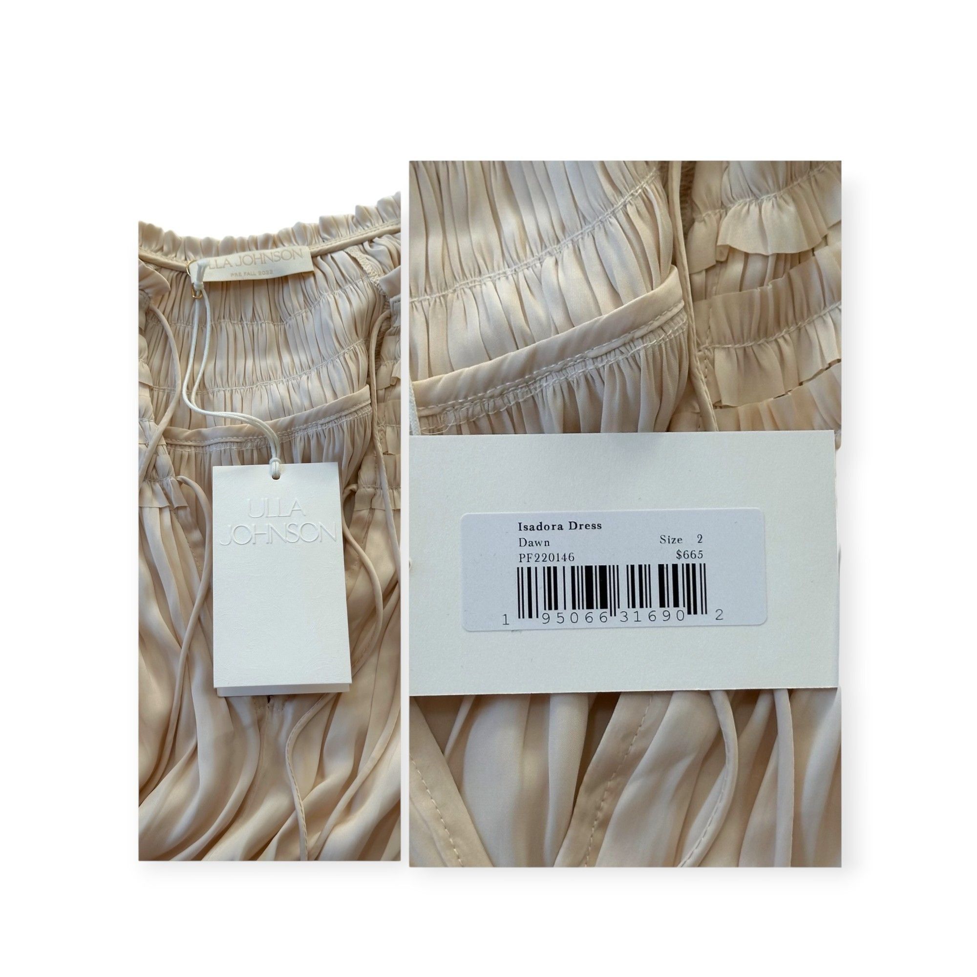 Ulla Johnson Ulla Johnson Isadora Plisse Midi Dress Dawn Cream Size 2 NWT Size XS / US 0-2 / IT 36-38 - 4 Thumbnail