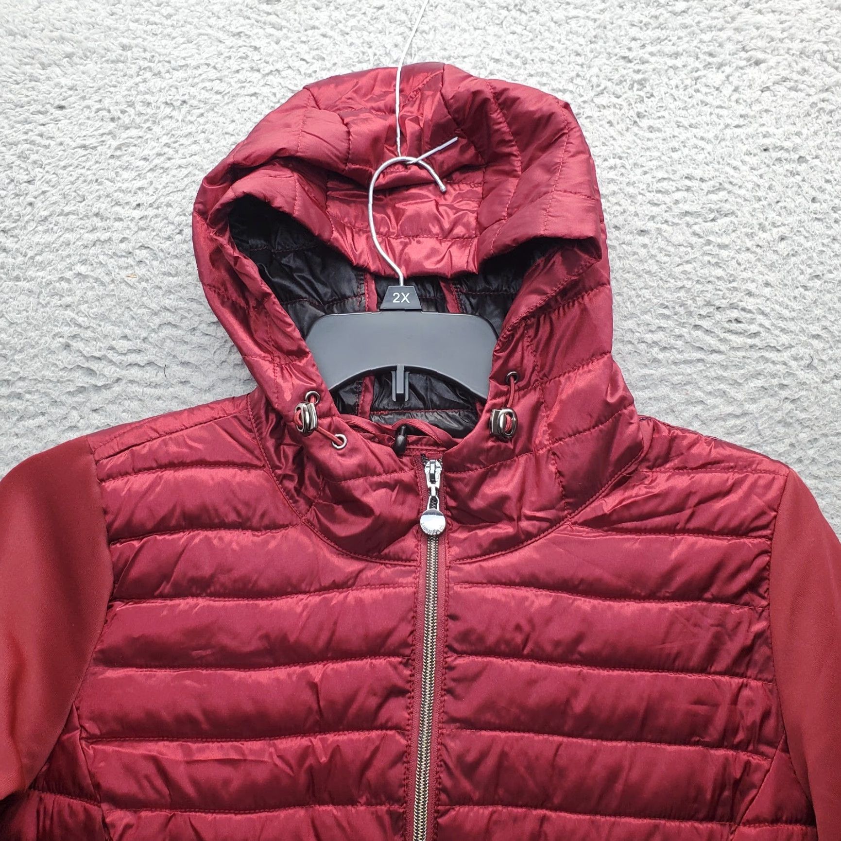 CO Laurier & Co Puffer Jacket Women M Dark Red Quilted Hooded Outdoor Full Zip Shirt? Size M / US 6-8 / IT 42-44 - 6 Thumbnail
