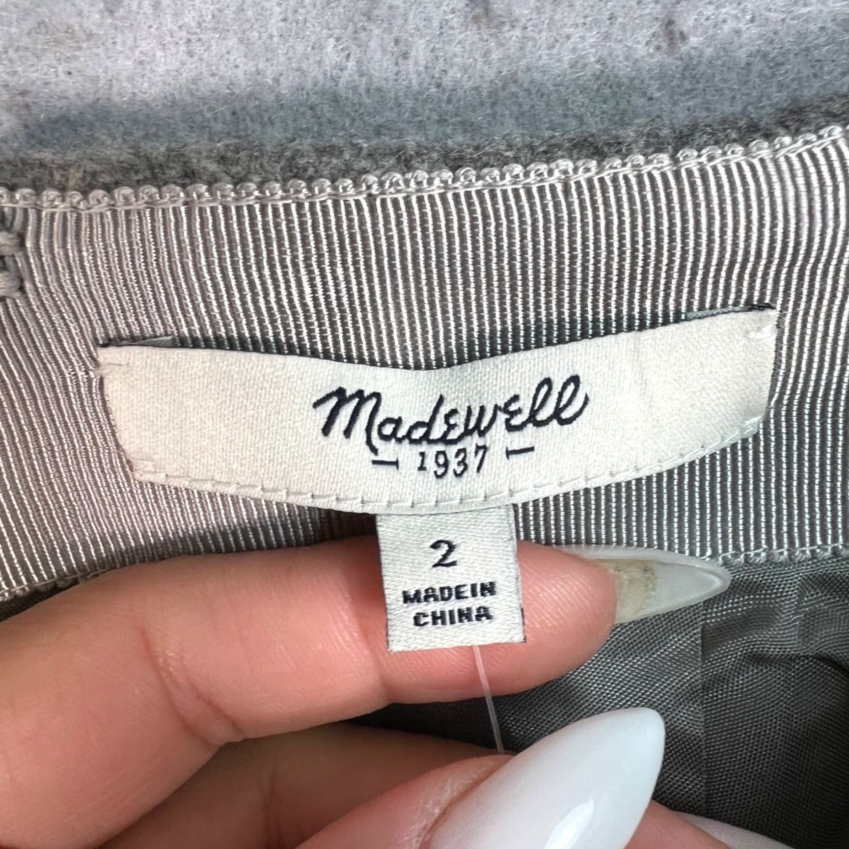 Madewell Madewell Gray Wool Blend Skirt With Sheer Stripe Mini, Size 2, Lined, NEW, Womens Size 26" / US 2 / IT 38 - 3 Thumbnail