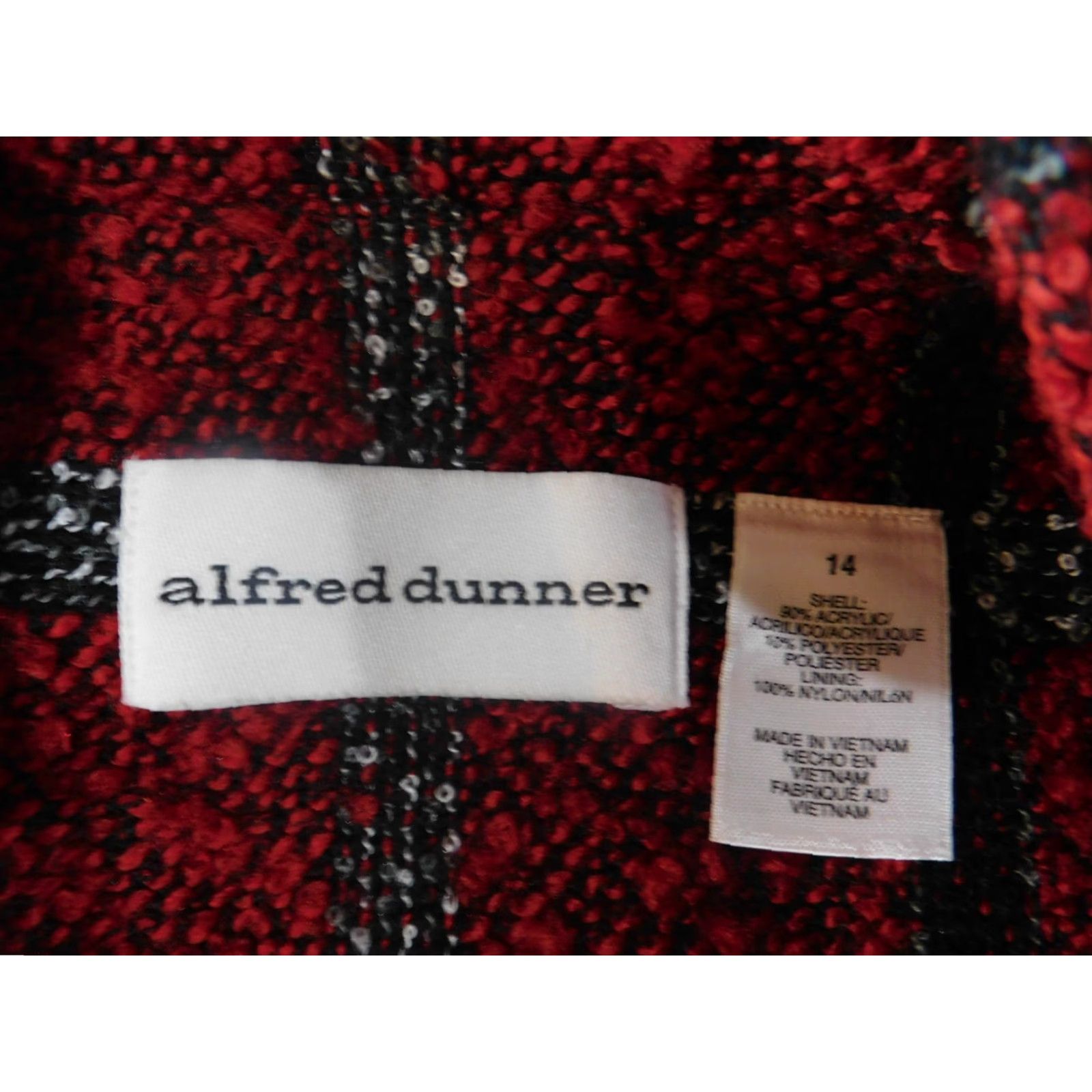 Vintage Alfred Dunner Jacket 14 Red Womens Plaid Zip Fuzzy Designer - Basic Jacket, Lightweight, Long Sleeve, Mid-Length, polyester, Dry Clean Only Size XL / US 12-14 / IT 48-50 - 4 Thumbnail