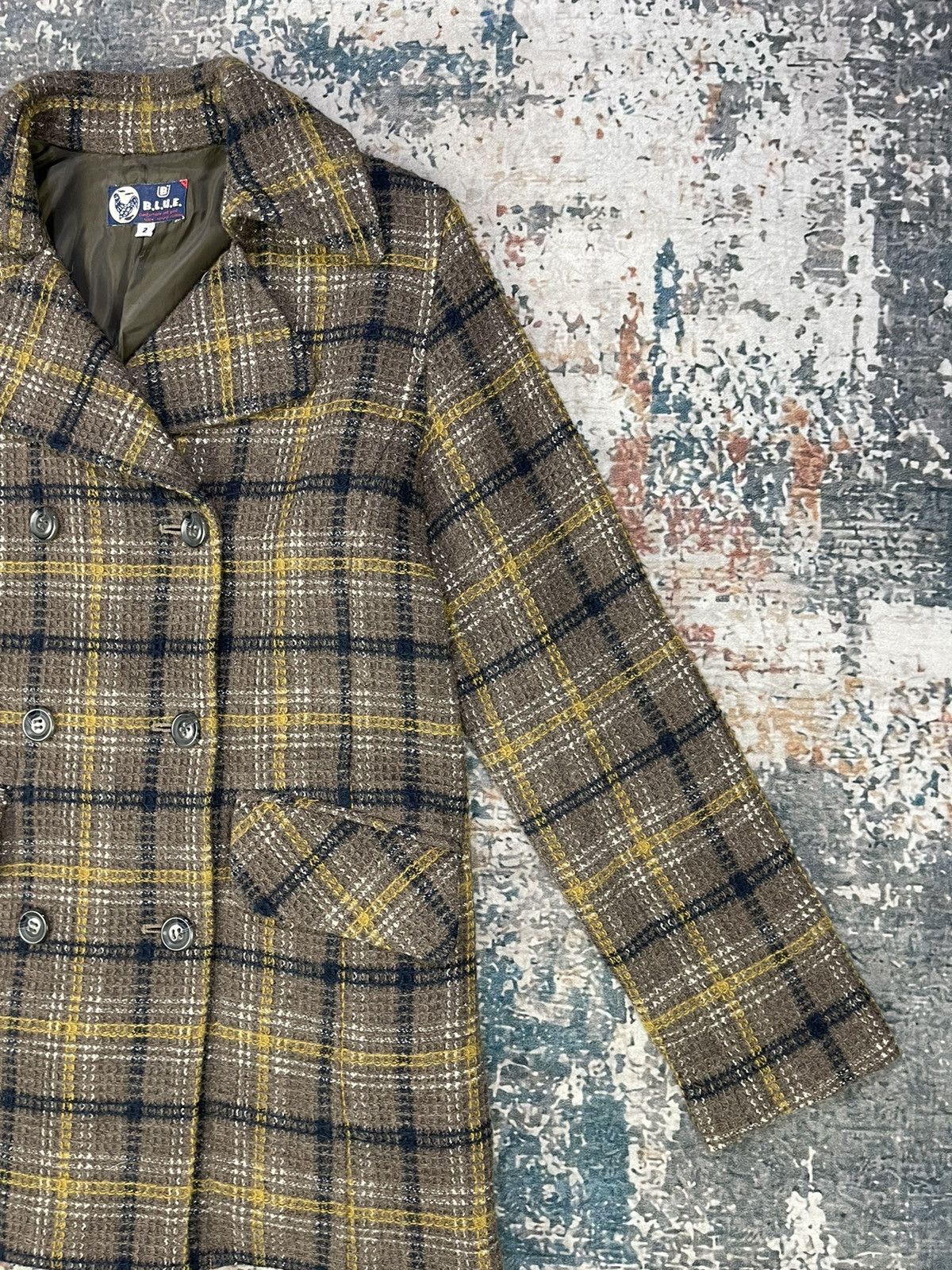 Blue Blue Japan B.L.U.E Checkered Plaid Double Breasted Coat Size XS / US 0-2 / IT 36-38 - 4 Thumbnail