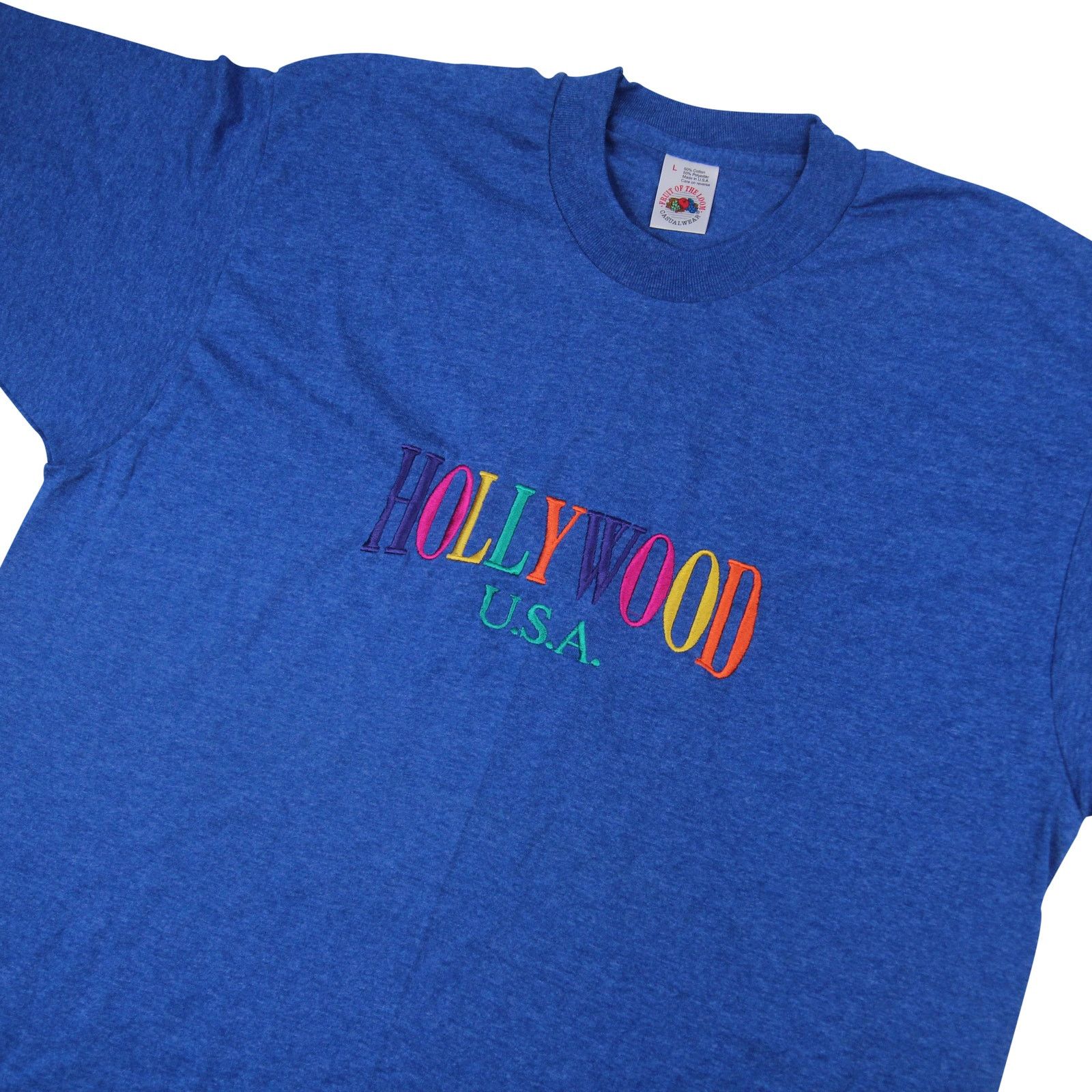 Fruit Of The Loom × Vintage Vintage Hollywood Rainbow Spellout Embroidered T Shirt Size US L / EU 52-54 / 3 - 2 Thumbnail
