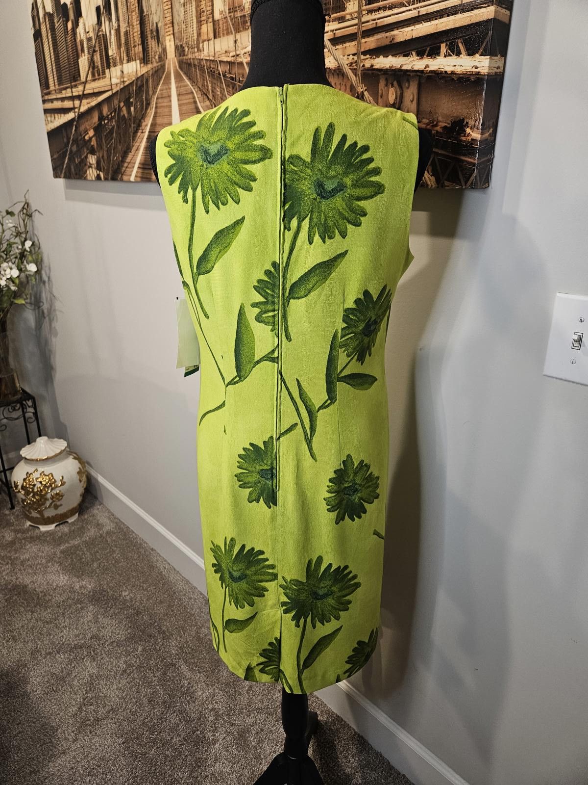 Designer Nwt Jessica Howard Vibrant Green Floral Dress #241 Size L / US 10 / IT 46 - 3 Thumbnail