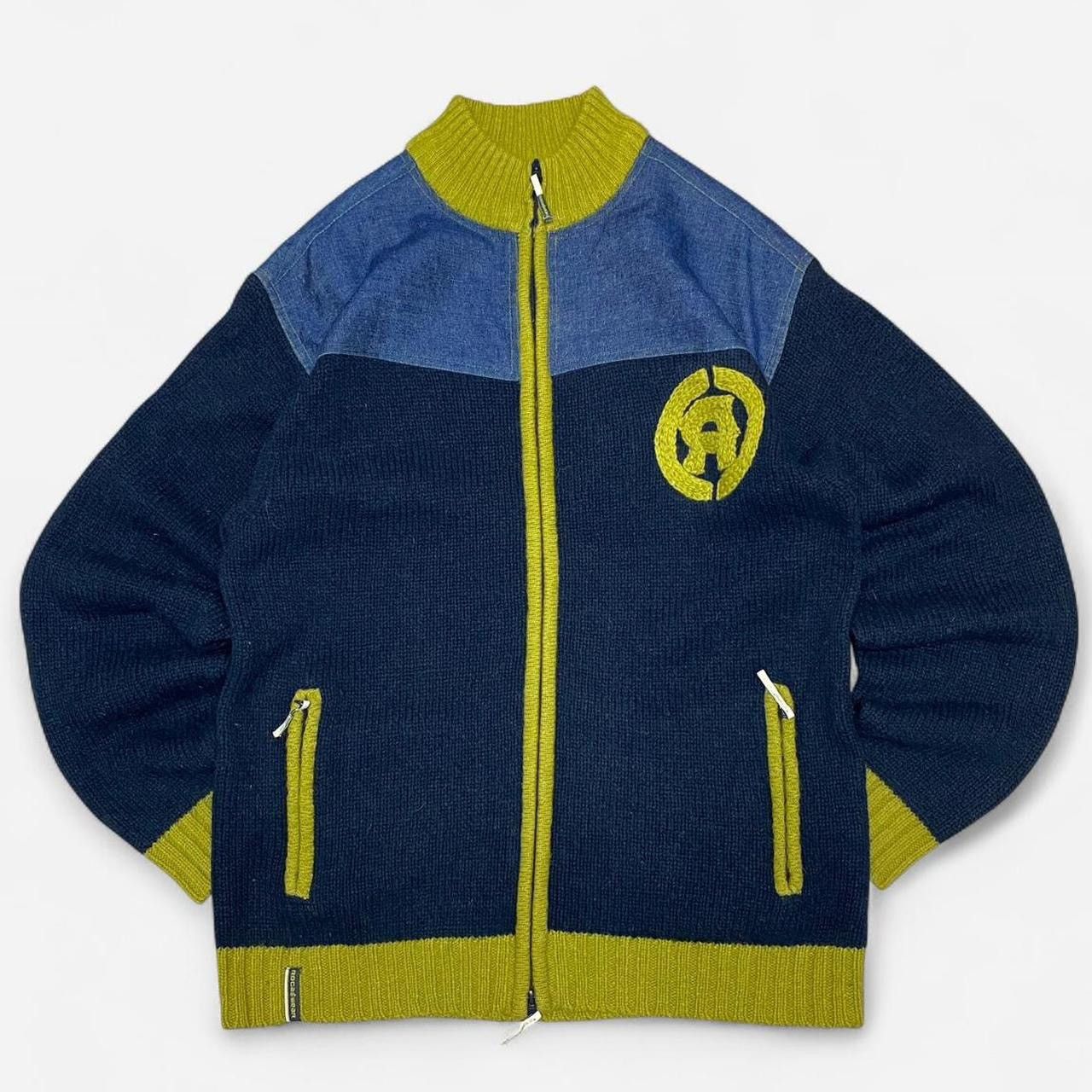 Other Y2K Roca wear wool navy and green zip up sweater Size US L / EU 52-54 / 3 - 1 Thumbnail
