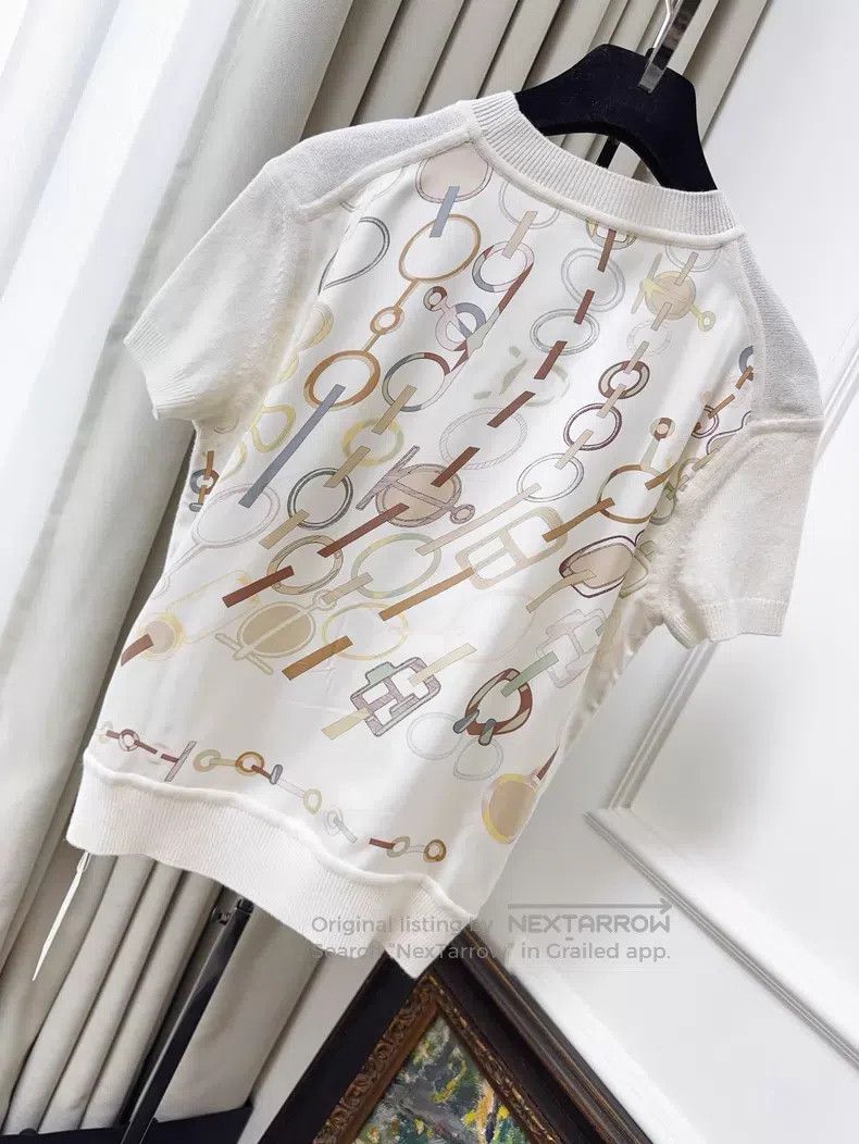 Hermes Hermes Beige Chain Pattern Embroidered Cashmere Silk Blend Size XS / US 0-2 / IT 36-38 - 2 Thumbnail