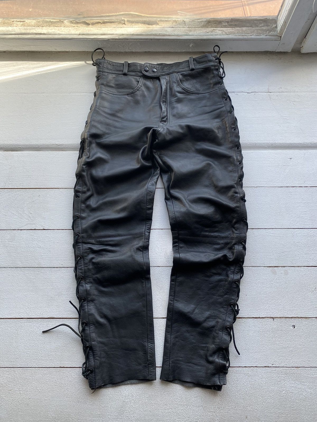 Japanese Brand 🔥VNTG OPIUM Biker Leather Owens Style Pants Rick Punk Rare Size US 32 / EU 48 - 2 Thumbnail