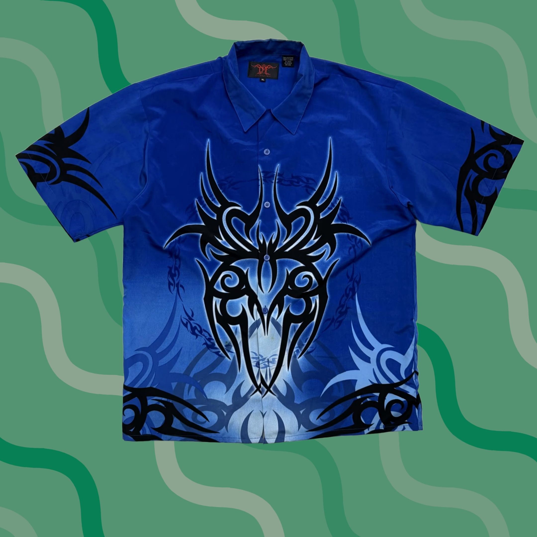Vintage VINTAGE Dragon Fly Clothing Shirt Dragonfly Mens XL Blue Tribal Tattoo Graphic Button Up Shirt Size US XL / EU 56 / 4 - 1 Thumbnail