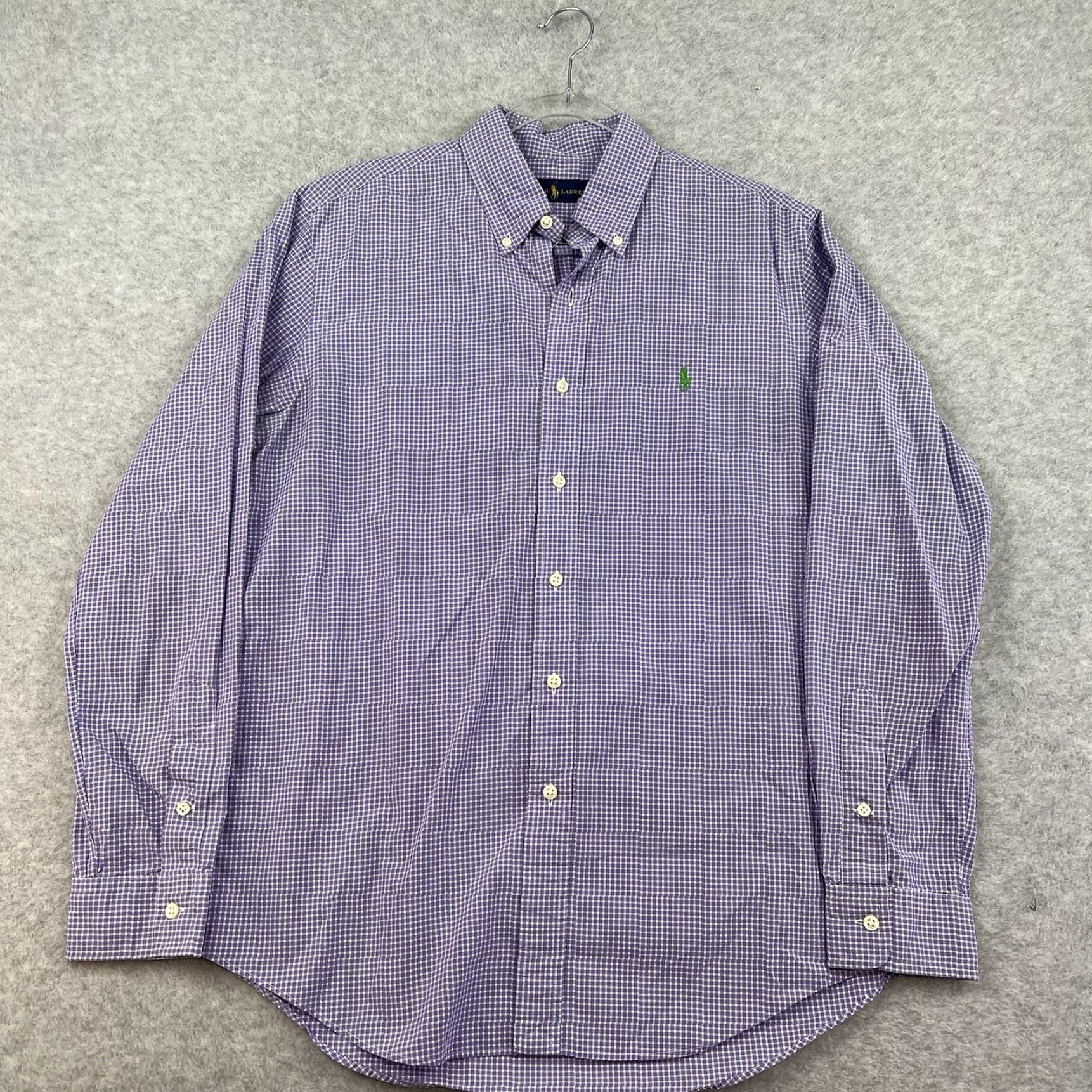 Polo Ralph Lauren Ralph Lauren Dress Shirt Purple White Gingham Mens M Button-Down Classic Polo Pony Embroidered Button Up Long Sleeve Tie Casual Holiday? Size 40R - 3 Thumbnail