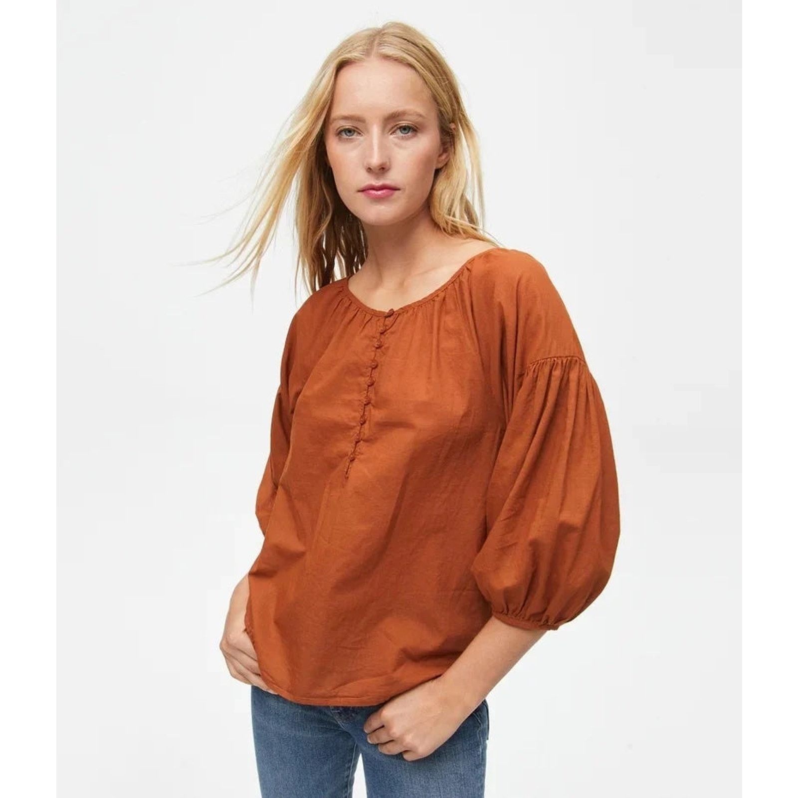 Michael Stars Michael Stars Alexa Balloon Sleeve Blouse - Orange - M Size M / US 6-8 / IT 42-44 - 1 Thumbnail