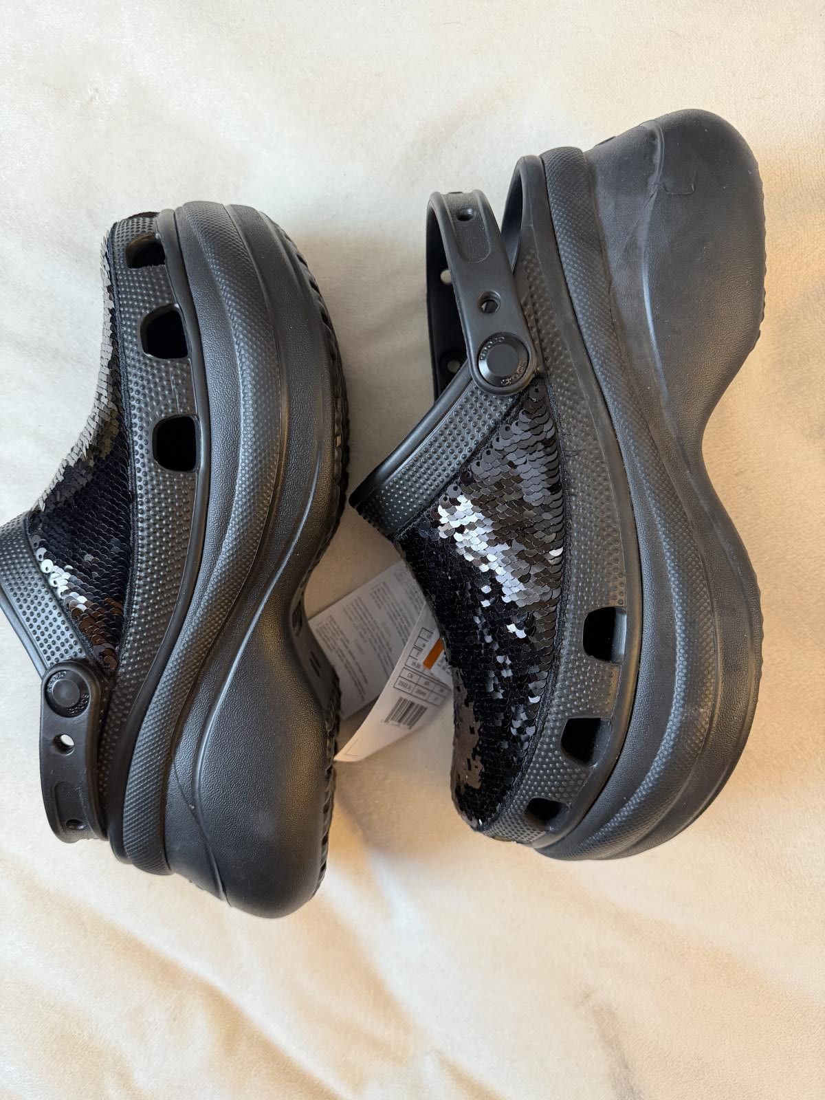 Crocs NEW CROCS Size 8 Classic Bae Gold/Black Sequin Platform Clog Size US 8 / IT 38 - 2 Thumbnail