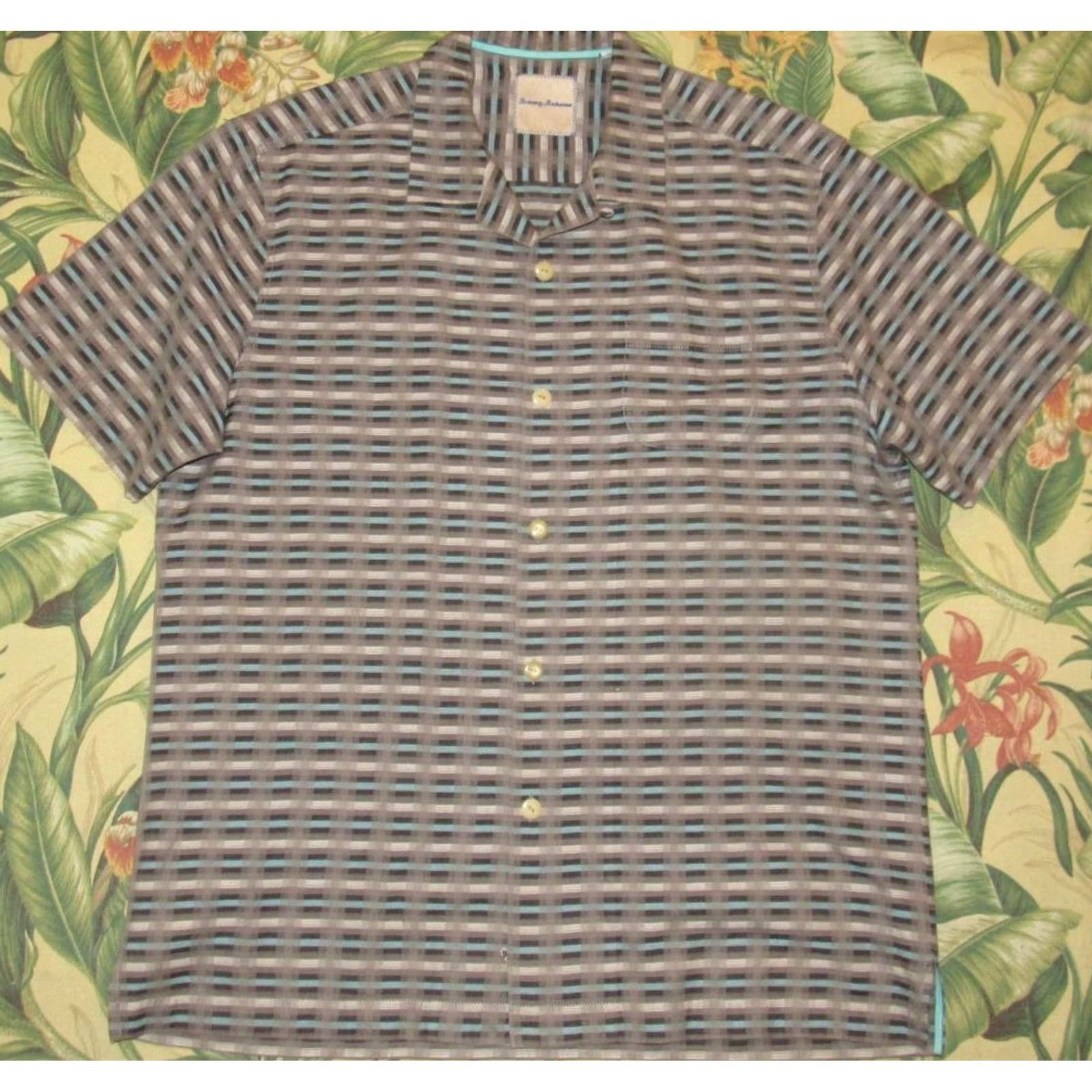 Tommy Bahama TOMMY BAHAMA Grey Blue Silk Cotton Blend Short Sleeve Hawaiian Shirt M Size US M / EU 48-50 / 2 - 2 Thumbnail