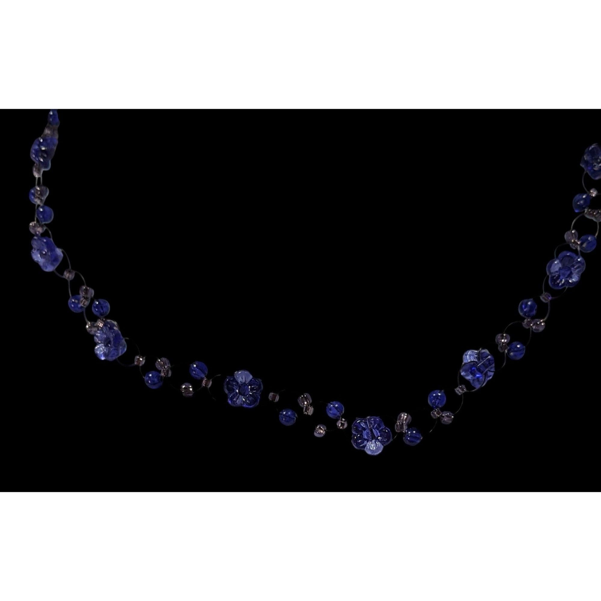 Other 90s Style Blue Beaded Floral Necklace Size ONE SIZE - 5 Thumbnail
