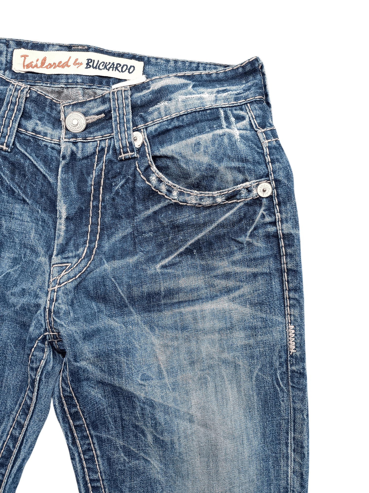 Japanese Brand Buckaroo Whiskers Faded Distressed Flared Jeans Size US 31 - 7 Thumbnail