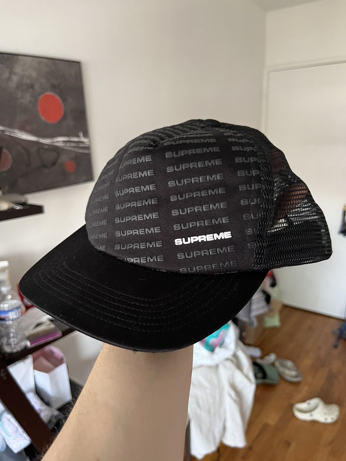 Supreme Supreme Repeat Mesh Back 5-Panel Black white logo monogram Size ONE SIZE - 2 Thumbnail