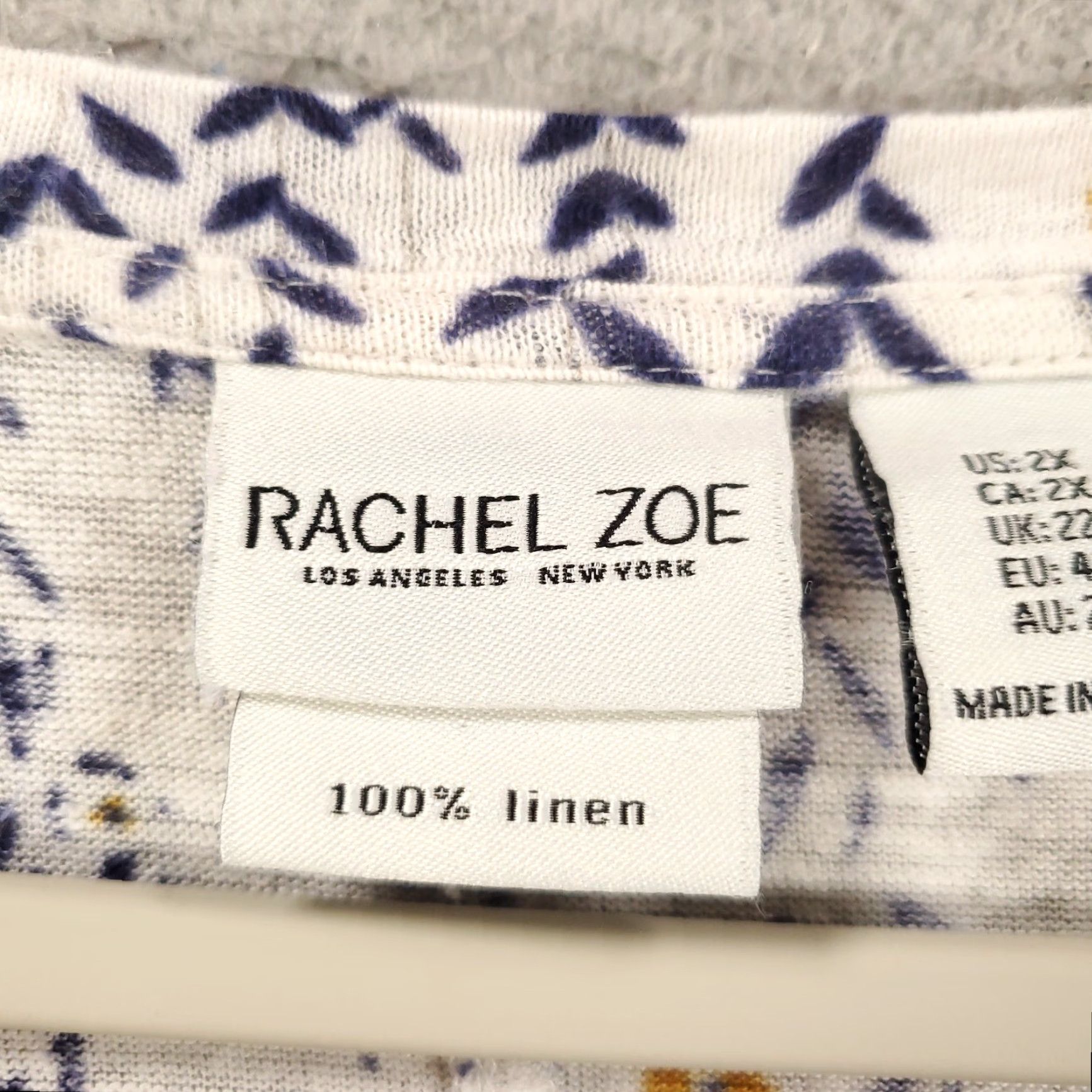 Rachel Zoe Rachel Zoe Womens Top 2X White Yellow Ditsy Floral Asymmetric Hem Linen Blouse Size XXL / US 16-18 / IT 52-54 - 5 Thumbnail