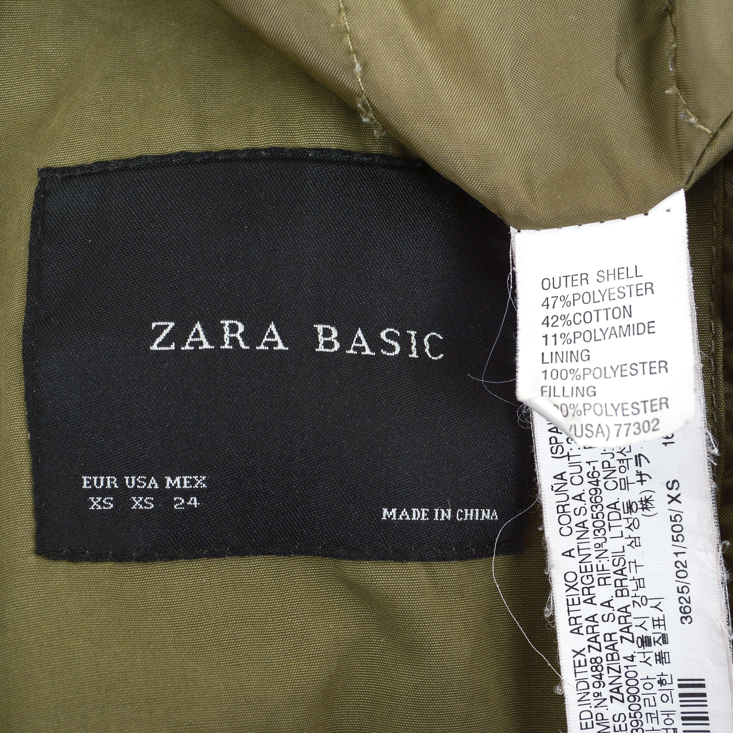 Zara Hooded Jacket Padded Coat Parka Full Zip Up Khaki Outerwear Size XS / US 0-2 / IT 36-38 - 5 Thumbnail