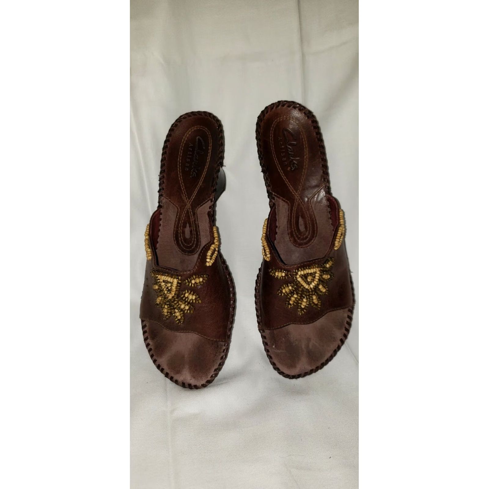 Clarks Clark Artisan Women's Wedge Sandal Brown with Beading Model 6422 US 7 M Womens Size US 7 / IT 37 - 7 Thumbnail