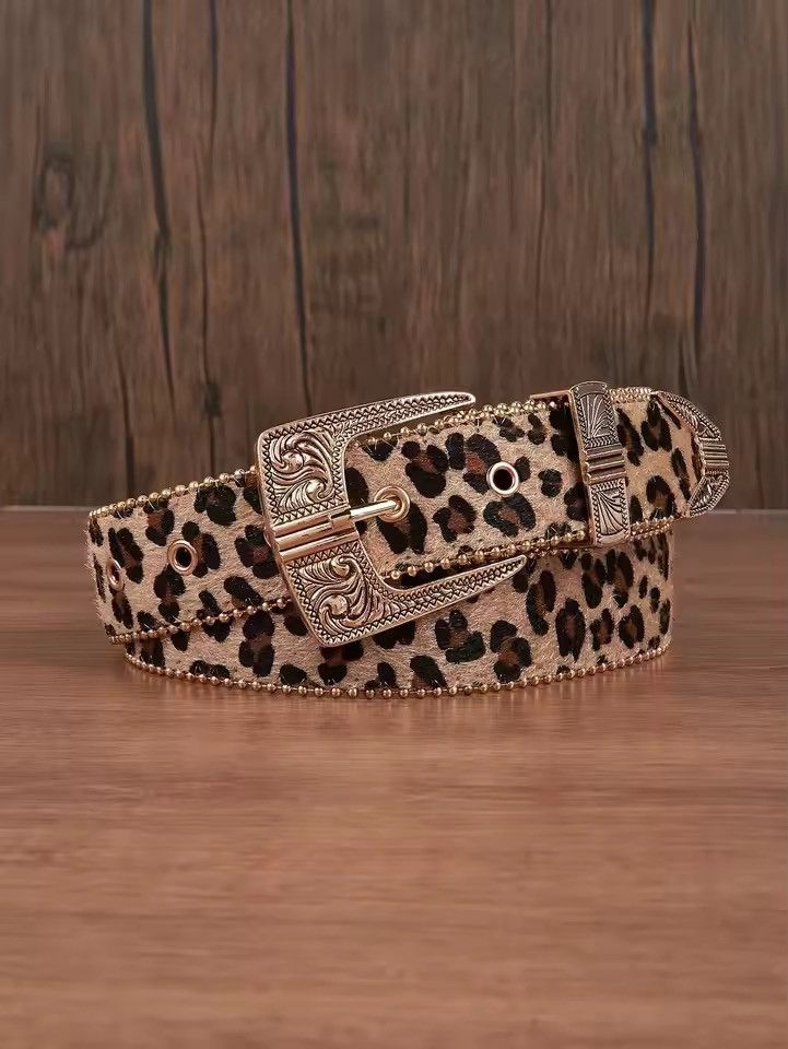 Leather 112 Cm 2000s Style leopard cheetah print belt Size ONE SIZE - 2 Thumbnail