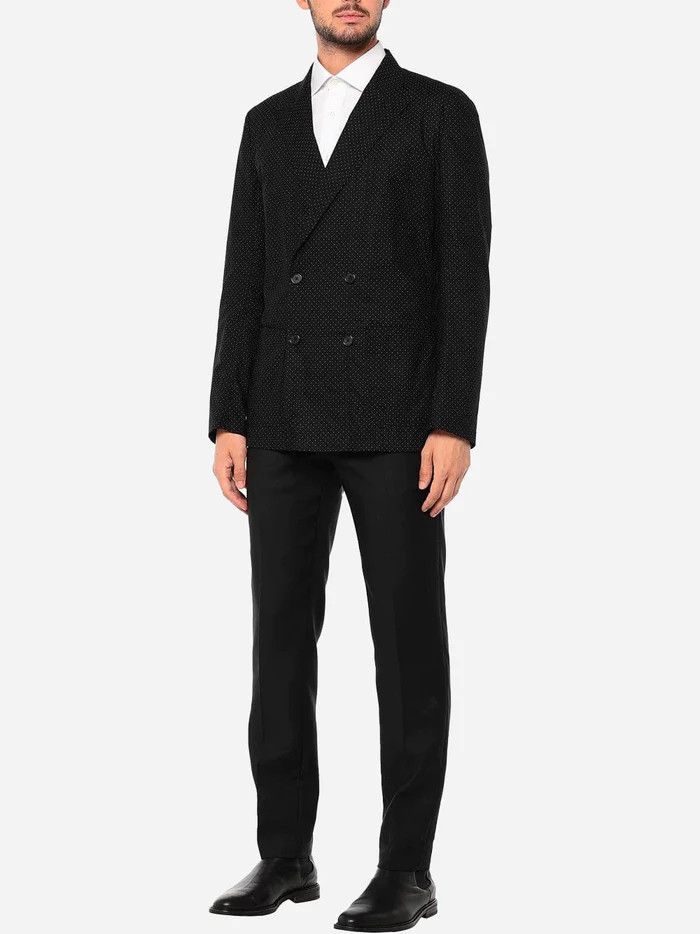 Dolce & Gabbana o1y0125 Polka Dots Double-Breasted Blazer in Black Size US M / EU 48-50 / 2 - 2 Thumbnail