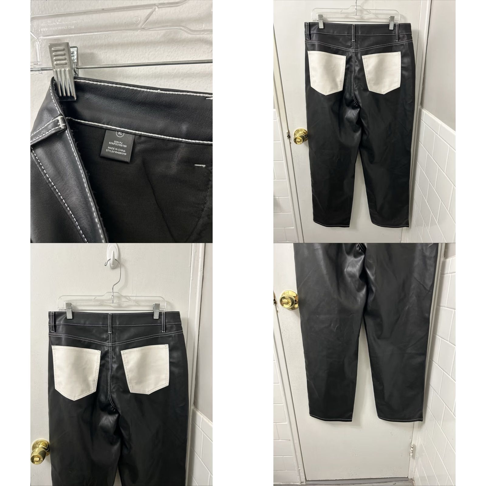 Fashion Nova VINTAGE Fashion Nova Won't Follow The Rules Faux Leather Pants Womens XL Black White NWT Size 40" / US 18 - 8 Thumbnail
