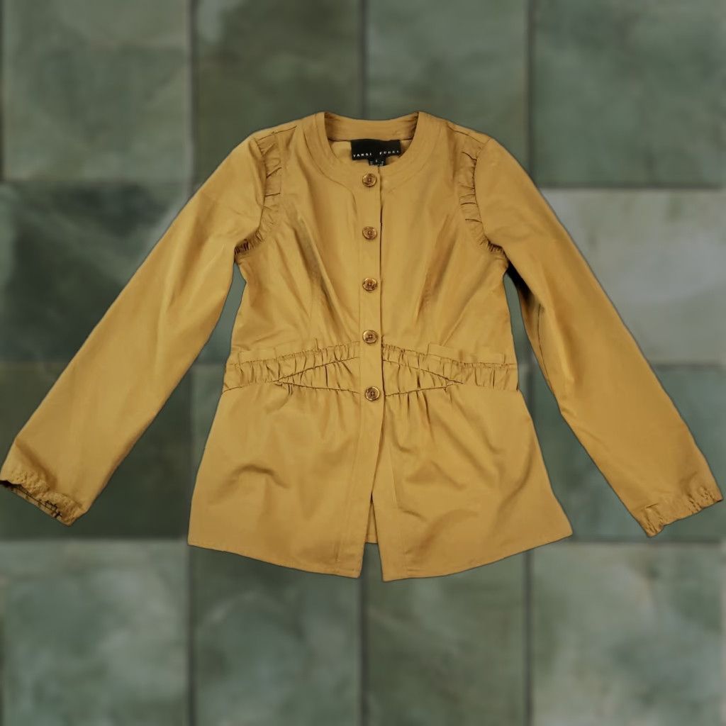 Vintage Yansi Fugel Coat Womens S Brown Pockets Button Front Casual Z Ruffles Size S / US 4 / IT 40 - 1 Thumbnail