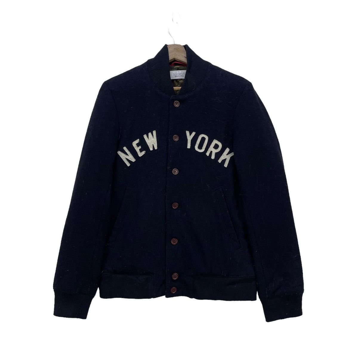 image of Browny New York Varsity Bomber Jacket in Black, Men's (Size Medium)