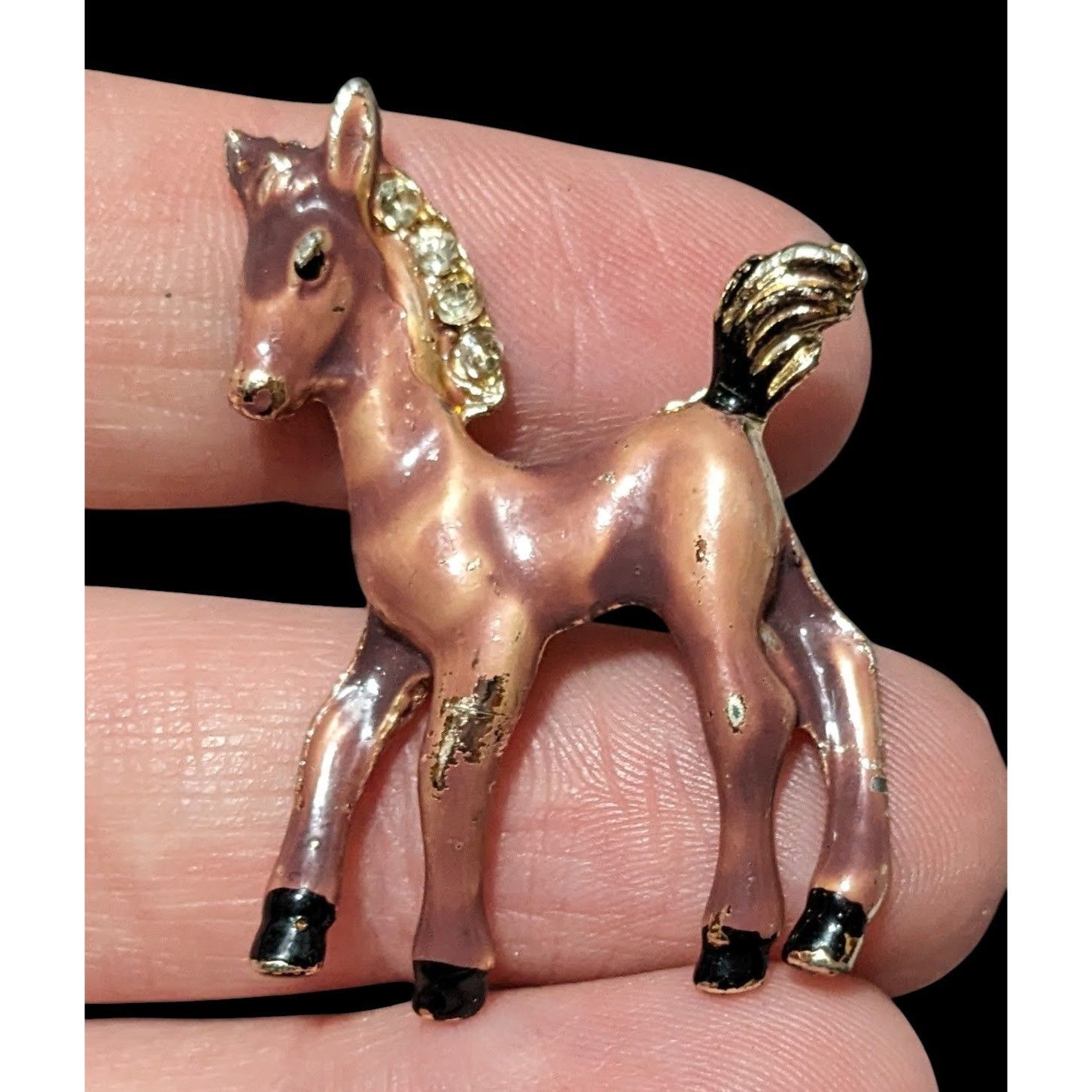 Other Vintage Horse Foal Brown Enamel Rhinestone Brooch Size ONE SIZE - 3 Thumbnail