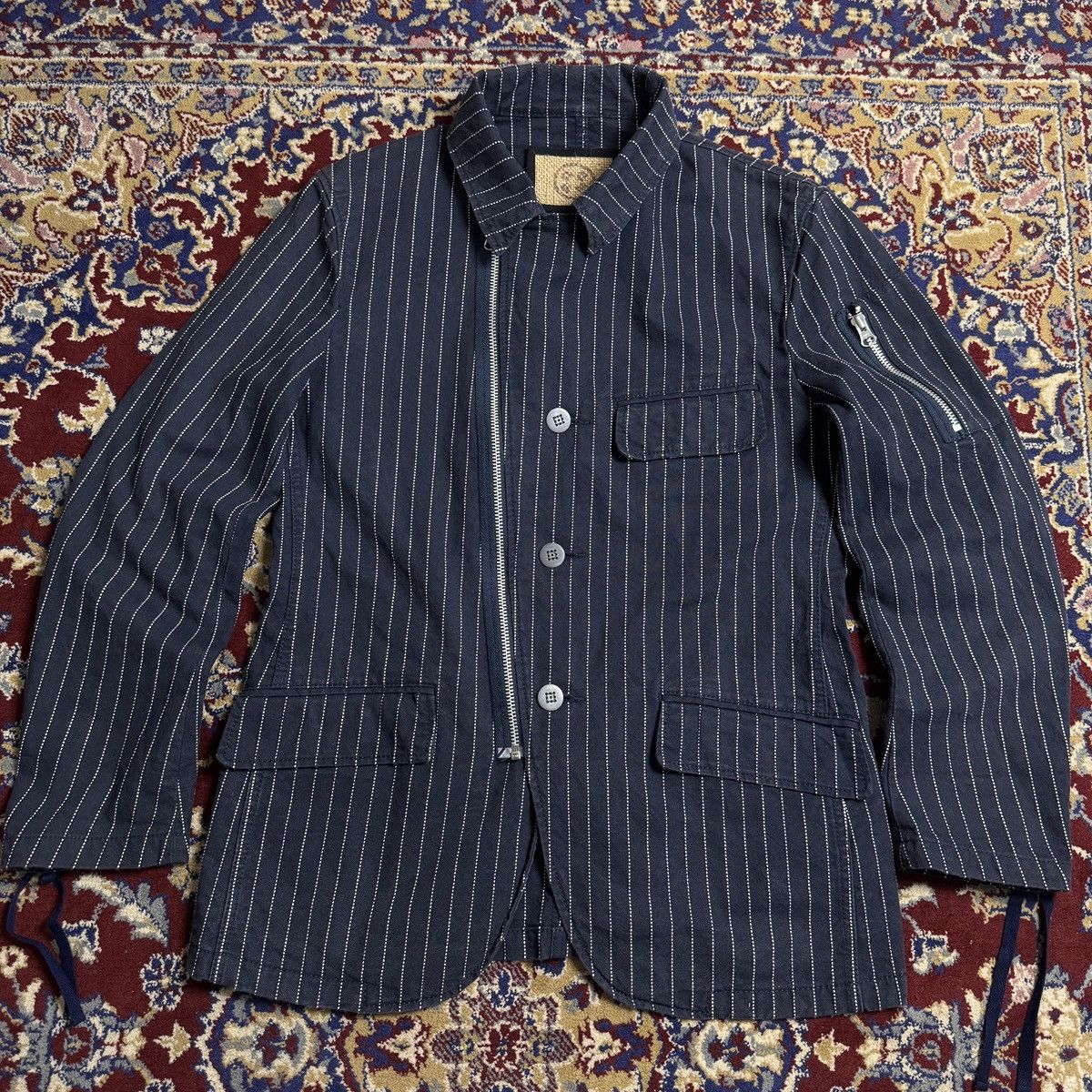PPFM Dot Striped Zipper Suit Blazer Jacket