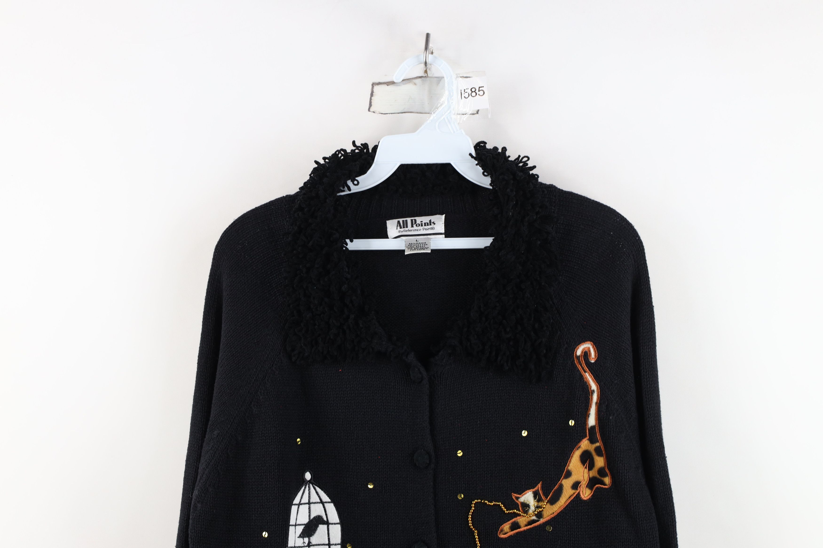 Vintage Vintage 90s Streetwear Cat Kitten Knit Cardigan Sweater Size L / US 10 / IT 46 - 2 Thumbnail