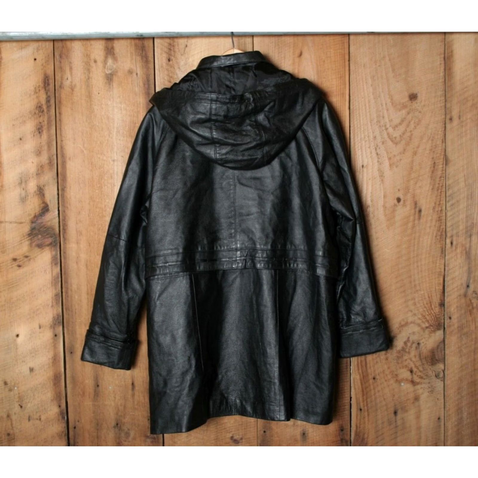 Vintage VINTAGE Phase Two Black Leather Hooded Parka Duster Jacket Women's 2X Size Zip Removable Hood Mens Womens Size XXL / US 16-18 / IT 52-54 - 6 Thumbnail