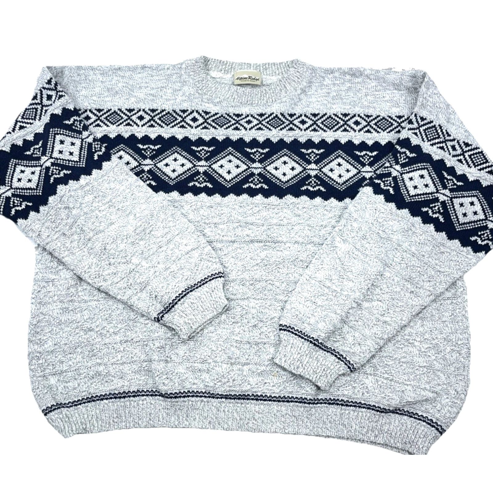 Vintage VINTAGE Alpine Ridge Sweater Men M Gray Blue Knit Nordic 90s Logo Geometric Crew Neck Pullover All Seasons Heavyweight Knitwear Mens Size US M / EU 48-50 / 2 - 5 Thumbnail