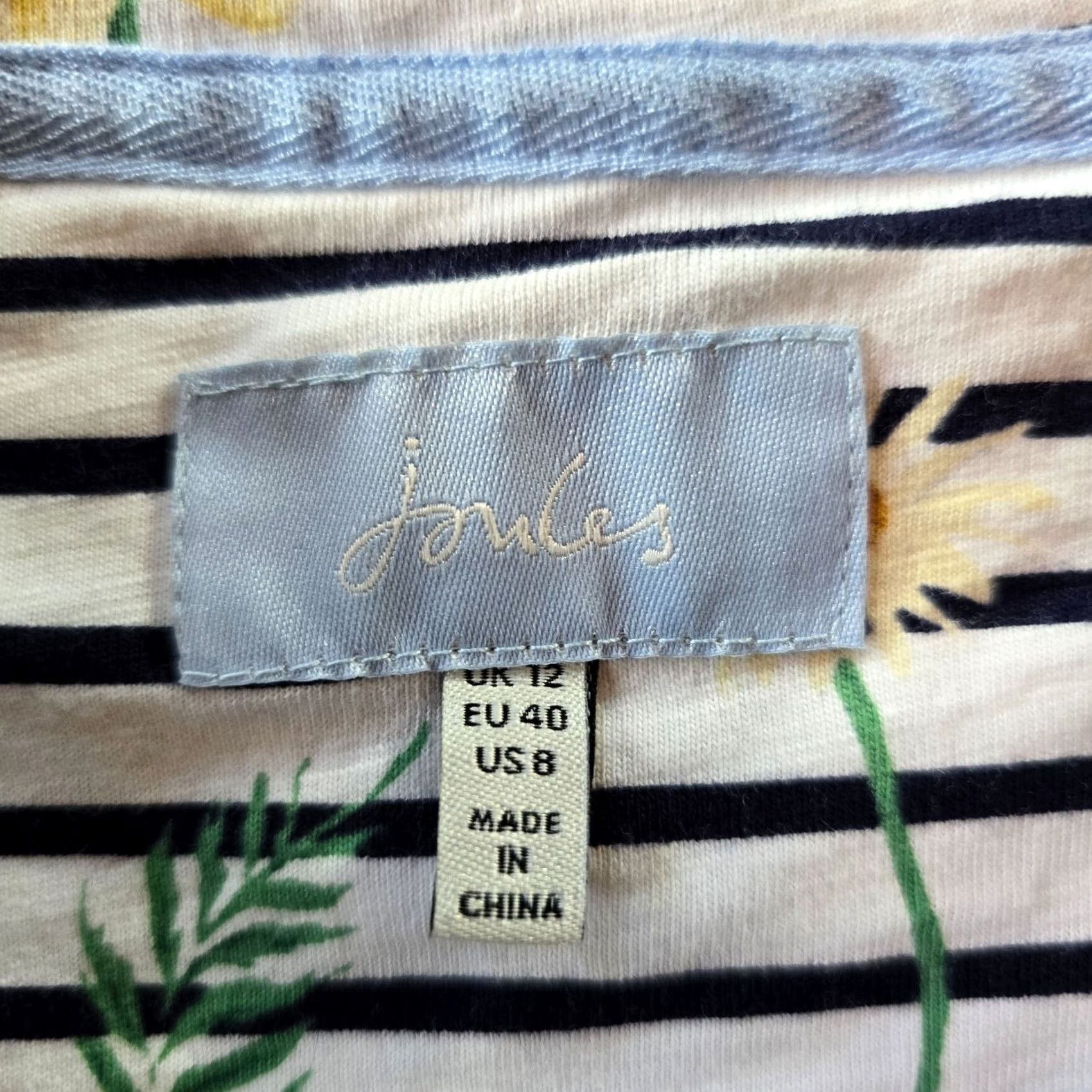 Vintage Joules Top Womens Size 8 Blue White Floral Boat Neck Long Sleeve Stretch Casual Blouse Size M / US 6-8 / IT 42-44 - 4 Thumbnail