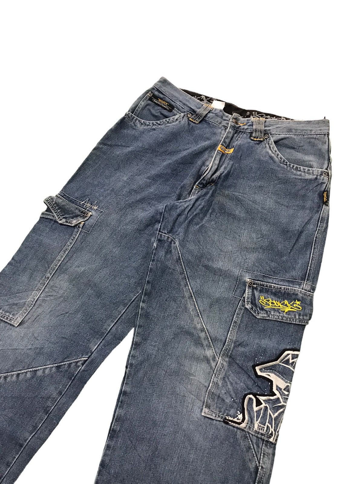 Japanese Brand JNCO Souick Embroidered Baggy Skateboard Denim Jeans Size US 33 - 3 Thumbnail