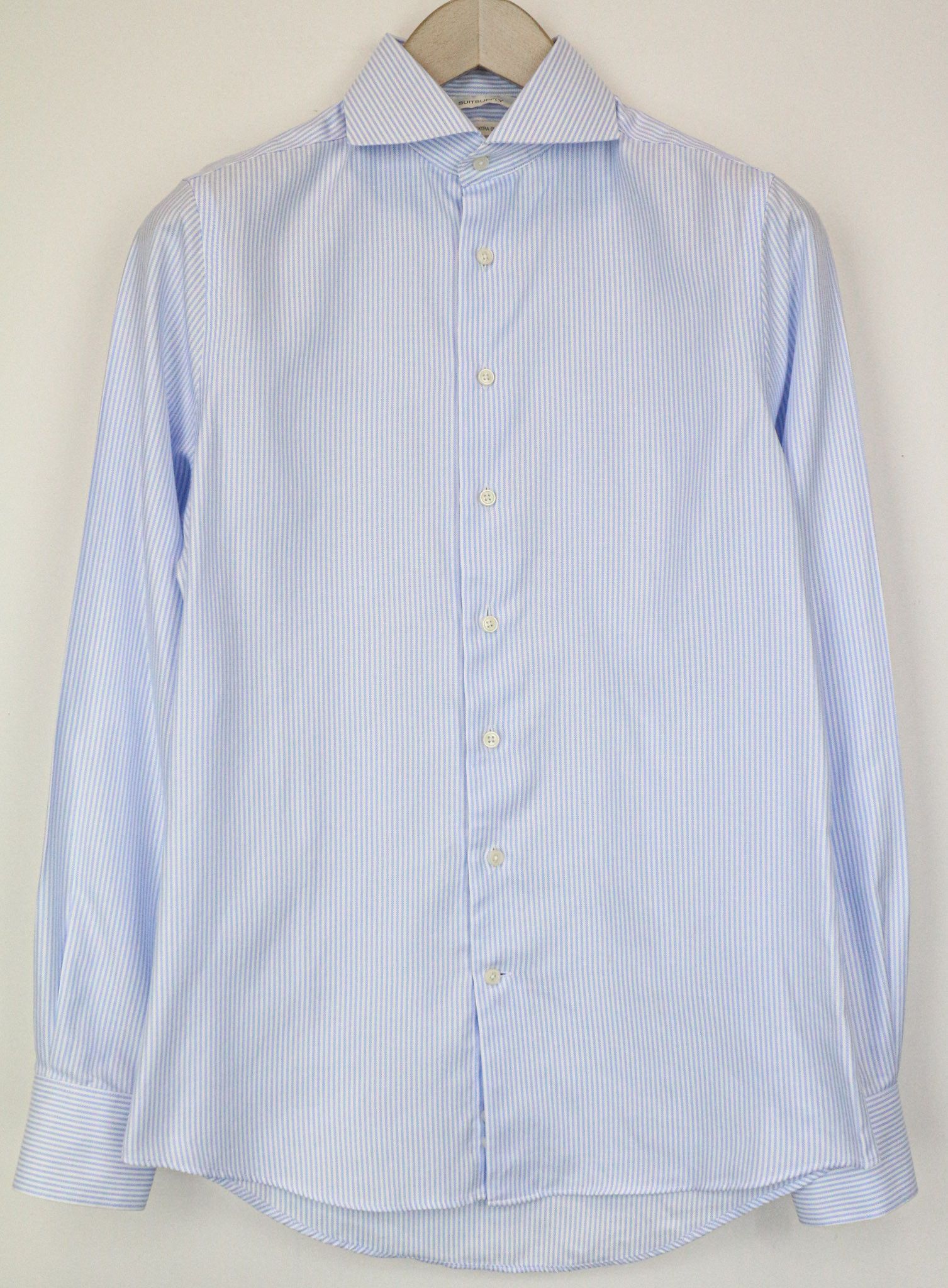 Suitsupply 37/14 1/2 Extra Slim Blue Cotton Stripe Shirt 79235 Size 36R - 1 Thumbnail