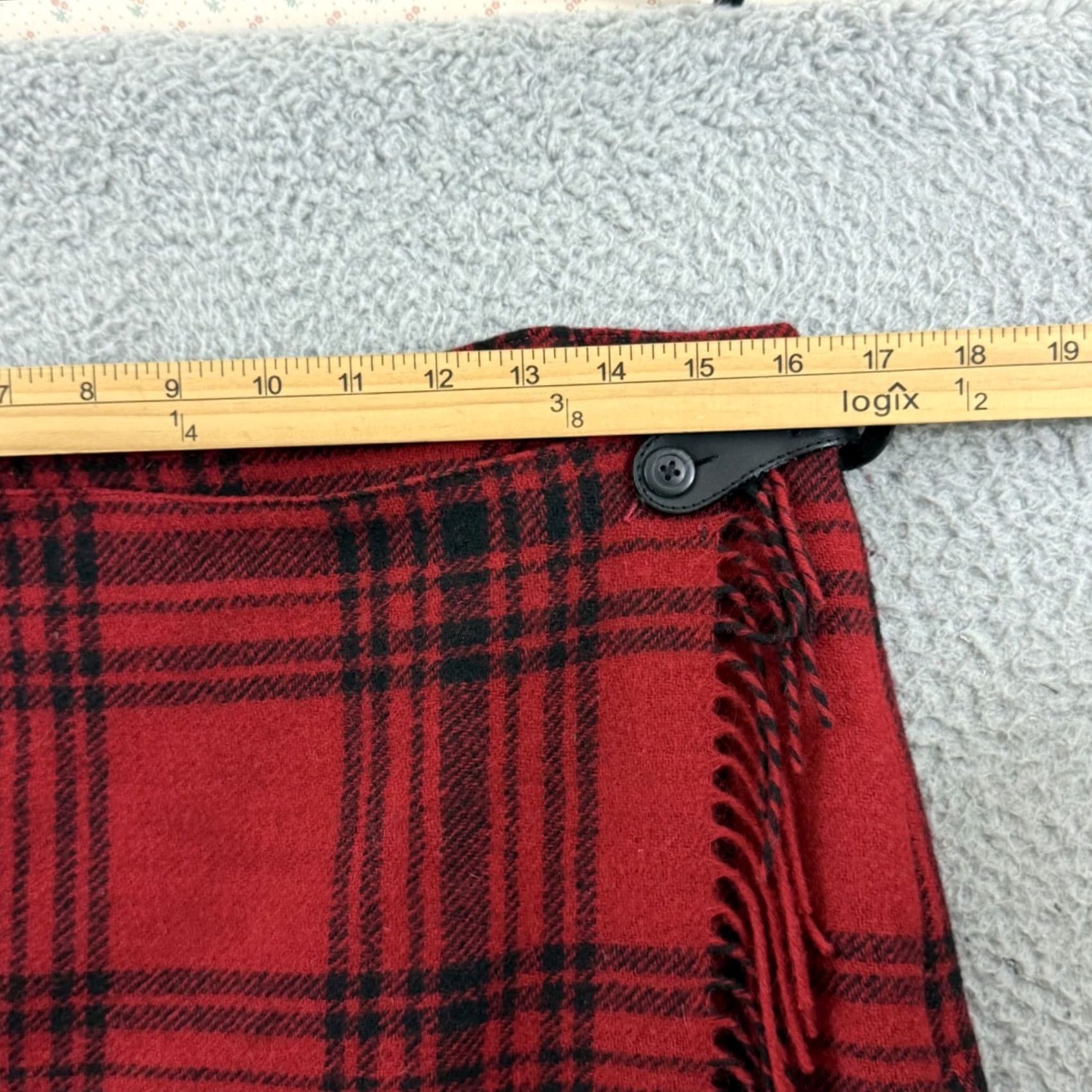 Eddie Bauer VTG Eddie Bauer Skirt Women 14 Wool Plaid Wrap Fringed Red 36" Vintage 80s 90s Grunge Preppy Academia Scotland Womens Size 36" / US 14 / IT 50 - 7 Thumbnail