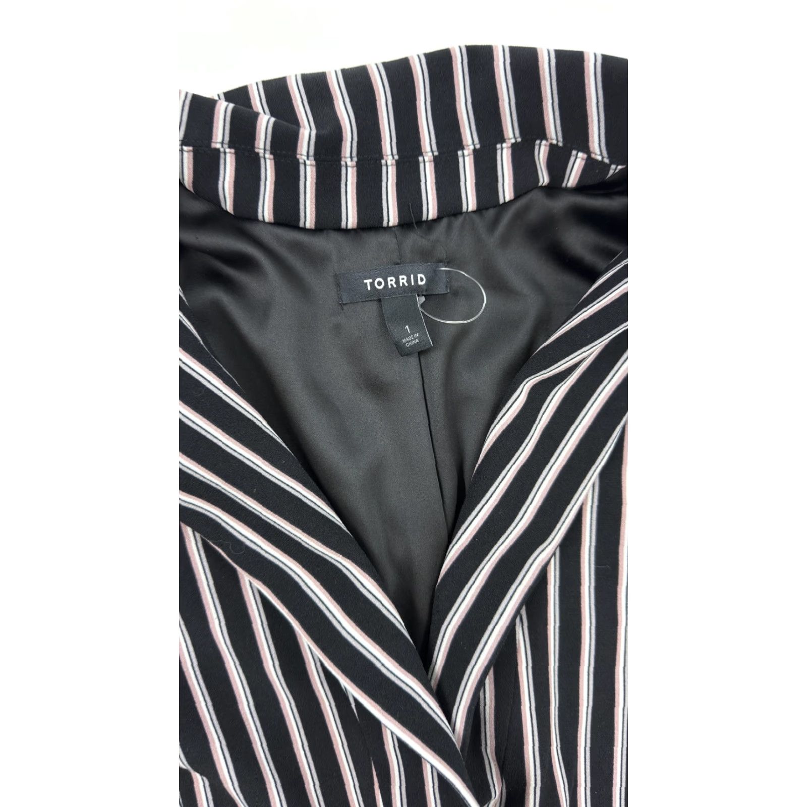 Torrid Torrid Blazer Womens 1 Black White Pink Striped Single Button Career Jacket Size XS / US 0-2 / IT 36-38 - 3 Thumbnail