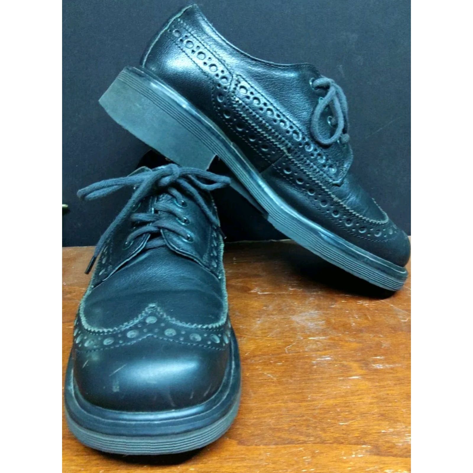 Dr. Martens VINTAGE Dr. Martens Men Brogue Oxfords Black Leather Square Toe Lace Up 9 US 8 UK 90s Shoes Size US 8 / EU 41 - 2 Thumbnail